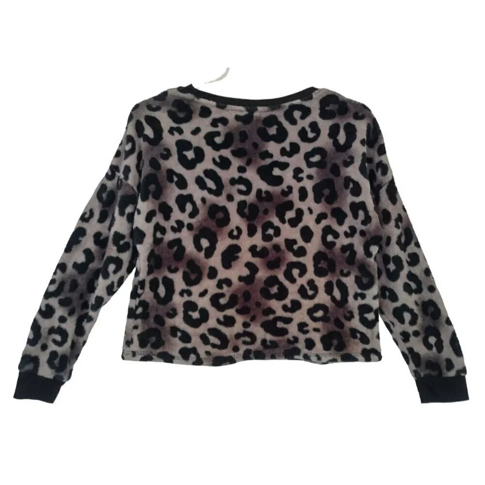 Justice Girls Long Sleeve Leopard Print Polyester Fleece Pajamas (Size L, 12/14)